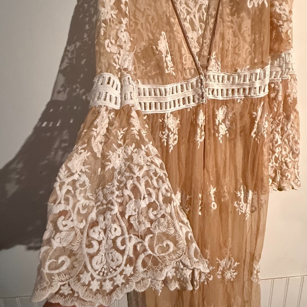 Y2K Lace Embroidered Maxi Kimono Sheer Boho Hippie Crochet Cottagecore Festival - Picture 3 of 6